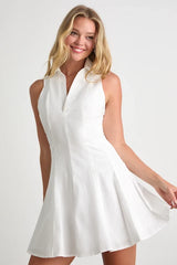 Zenley White Collared Skater Mini Dress