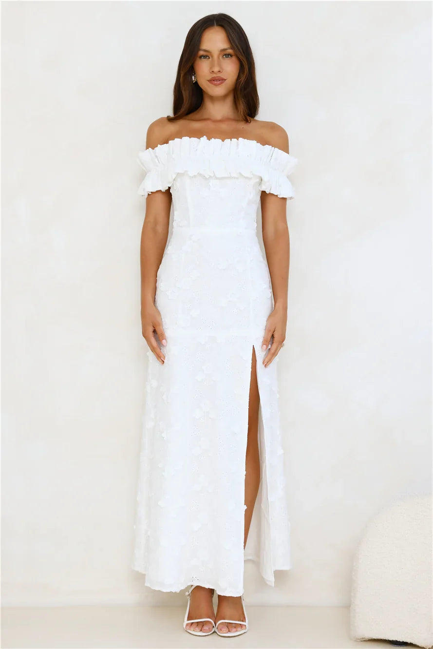 Spring Serenade Off Shoulder Maxi Dress White