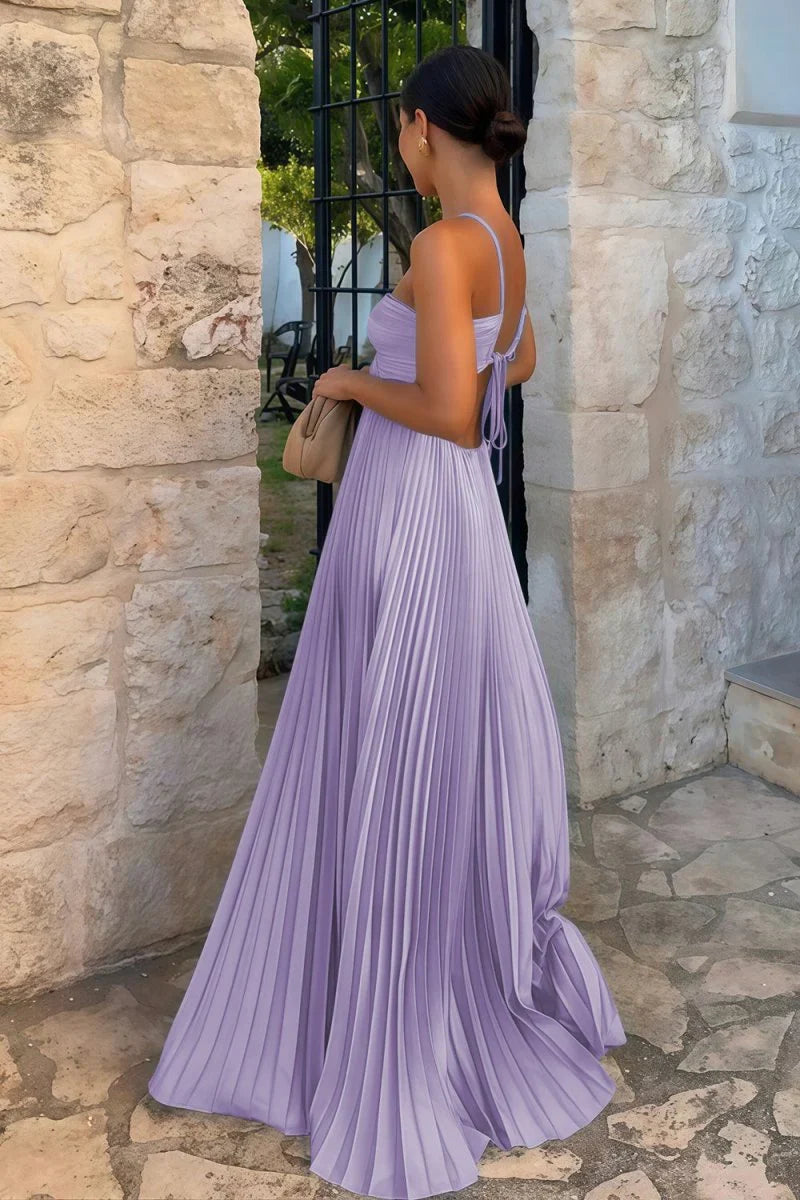 Sky Blue Halter Pleated Satin A Line Prom Dresses With Cutout
